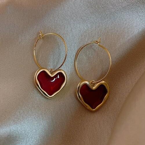 Sweet Trendy Red Love Heart Drop Earrings for Women Simple Temperament Dangle Earring Female Girl Party Engagement Jewelry Gift