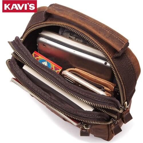 KAVIS 2021 Genuine Leather Men Shoulder Bag Vintage Crossbody Bags Quality Male Cow Leather Handbag Capacity Men Messenger Bags