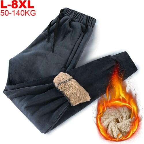 Big Size 8xl Mens Sweatpants Joggers Warm Winter Track Pants Men Jogging Pants Grey Black Mens Fleece Thick Tracksuit Bottoms