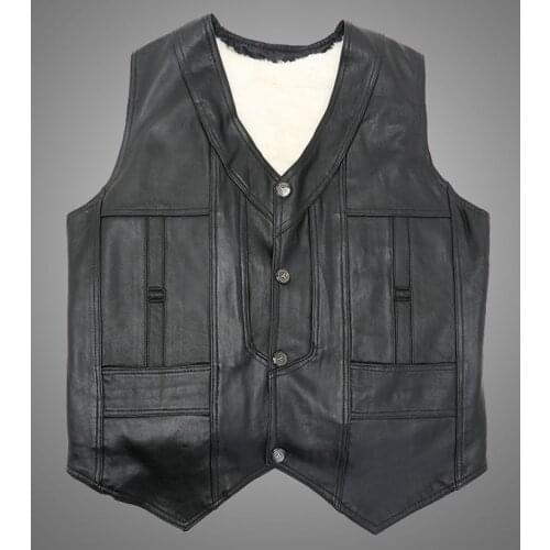 Autumn and winter mens sheepskin genuine leather vest wool waistcoat quinquagenarian leather vest TB421