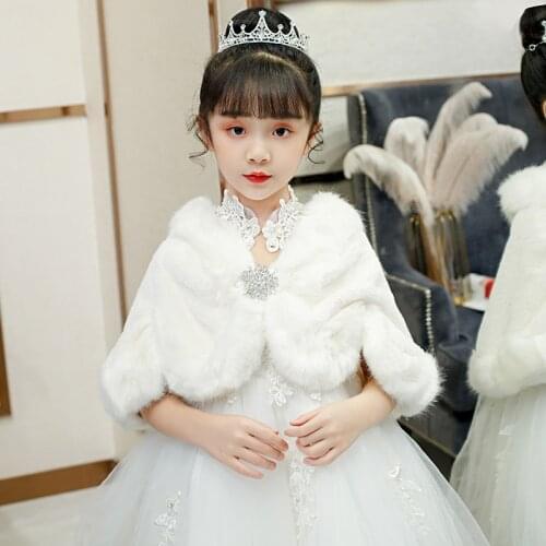 Faux Fur Wrap Shawl Jacket Cape Stole For Wedding Evening Dress White Flower Girls Bolero Cape Kids Coat Short Cloak Shrug