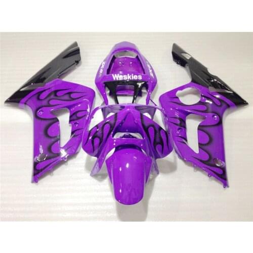 New hot injection molding fairing kit for Kawasaki Ninja ZX6R 03 04 black flames purple fairings set ZX6R 2003 2004 OT43