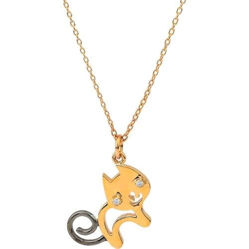 14k Gold Natural Diamond Cat Necklace PN015