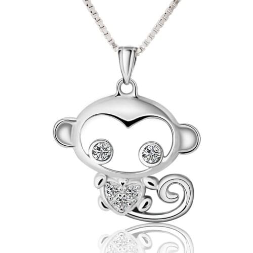 925 Sterling Silver Zodiac Monkey Year Pendant Playful Monkey Necklace Playful Monkey Zircon Crystal Love Monkey Necklace