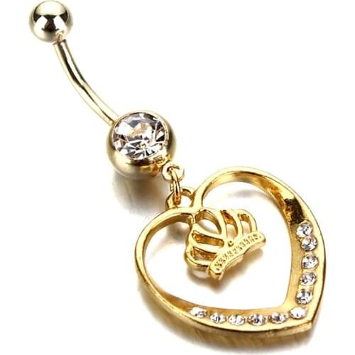 Luxury Crystal Crown Heart Dangle Piercing Navel Belly Button Rings Sexy Body Jewelry For Women