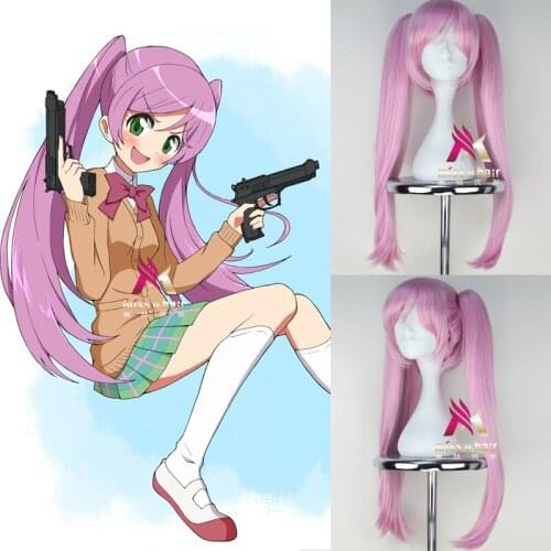 Sabage-bu! Urara Kasugano Cosplay Wig Sabagebu Survival Game Club! Pink Long Straight Pigtails Synthetic Hair for Adult+wig cap