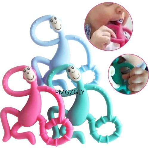 High Quality Silicone Cartoon Monkey Toddler Molar Teeth Pain Relief Tool Kids Teether Necklace Teething Beads Baby Shower Gift