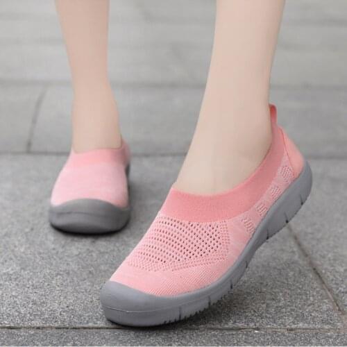 Summer Casual Breathable Mesh Womens Vulcanize Shoes Round Toe Flat Light Slip on Walking Shoes for Women Comfy Sport Shoes
