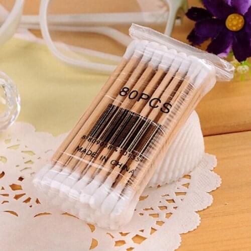 Outdoor Emergency Medical Wound Care Dressing Double Head Cotton Swab Baby Care Cleaning Makeup Remover Tip Wood Tools 1Bag