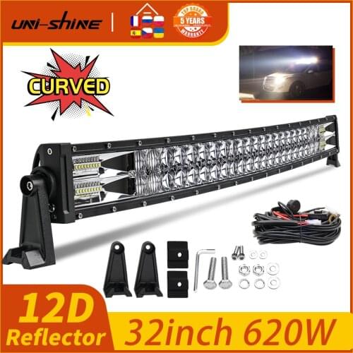 UNI-SHINE Super Bright 32" Offroad LED Bar 2-Rows Spot Flood Combo 620W Work Lights for 4x4 Truck SUV ATV Boat Car 4WD 12V 24V