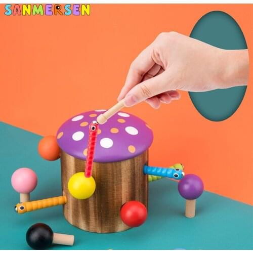 Fun Toys Wooden Mushroom Insect Catch Game Catch Insect Infant Intelligence Toys Hand-eye Coordination Puzzle Desktop Toys