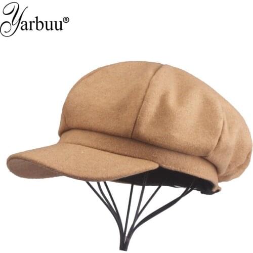 [YARBUU]Auutmn Winter Hats for Women Solid Plain Octagonal Newsboy Cap Men Ladies Casual Wool Hat Winter Beret Women Painter Cap