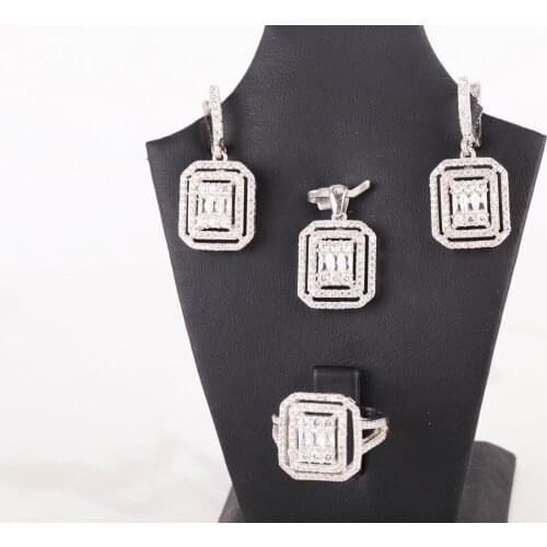 UM US JEWELRY Zircon Cubic Zirconia Rhodium Plated 925 Sterling Silver Triple Set