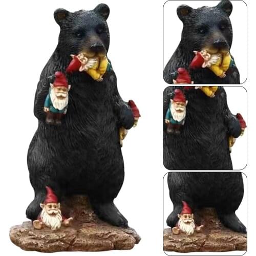 Black Bear Eating Gnomes Funny Statue Creative Resin Decoration Indoor Outdoor Garden Yard Art Lawn Patio Decorations