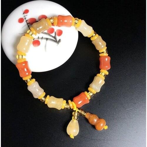 Hotan Jade Gold Silk Jade Bamboo Bracelet Womens Heart-shaped Multi Treasure Bracelet Girl Simple Bracelet