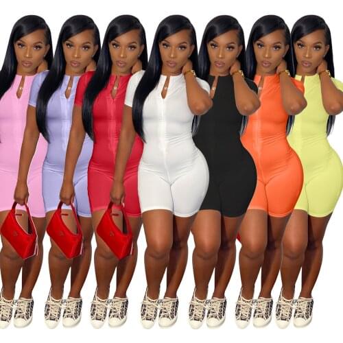 Adogirl Women Solid Bodycon Playsuit Short Sleeve Rompers Summer Basic Female Overalls Short Jumpsuit Casual Streetwear