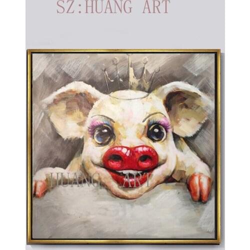 Animal Pig Oil Painting Artist Hand-painted Funny on Canvas Modern Wall Art Funny for Kitchen Childrens Room Decoration (No F
