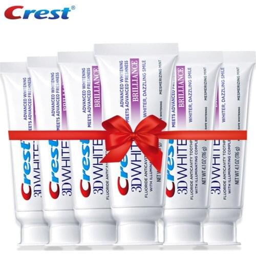 Crest 3D White Toothpaste Brillance Teeth Whitening Fluoride Anticavity Enamel Safe Whiter Smile Tooth Pastes 116g x 6 Packs