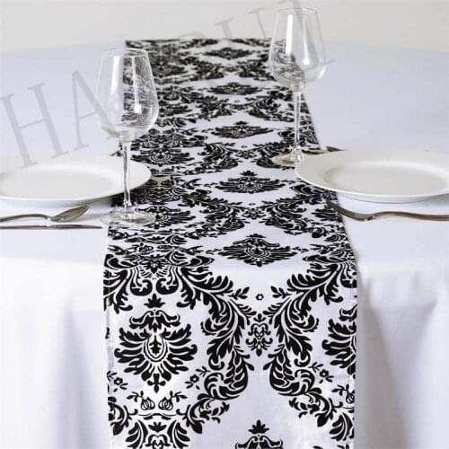 10PCS European Flower tablecloth Party Supply Raised Blossom Flocked Overlay Damask Wedding Decoration Table Runner Cloth Cover