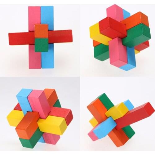 2Pcs/Lot New Colorful Kong Ming Luban Lock Wooden Toys Puzzle Brain Tease Kids Toys 3D Puzzle Toys for Children Adults Wood Toys
