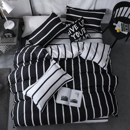 3/4 pcs Black and White Stripe Bedding Sets Quilt Cover & Bed Sheet & Pillowcase for Home Decoration