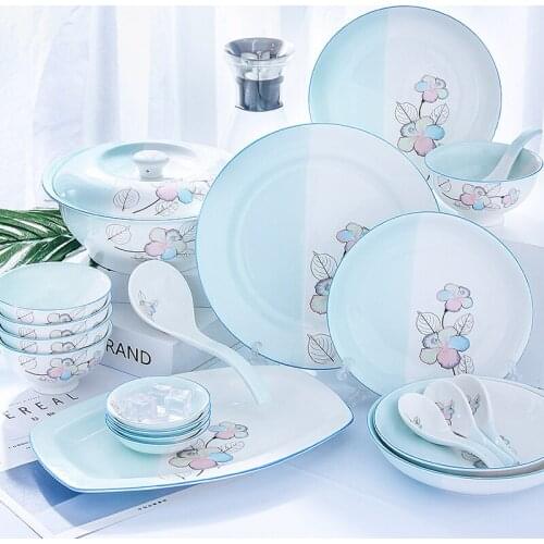 38pcs Dish Set Household Jingdezhen Bone China Ceramic Simple Nordic Dinner Bowl Chopsticks Soup Bowl Plate Combination