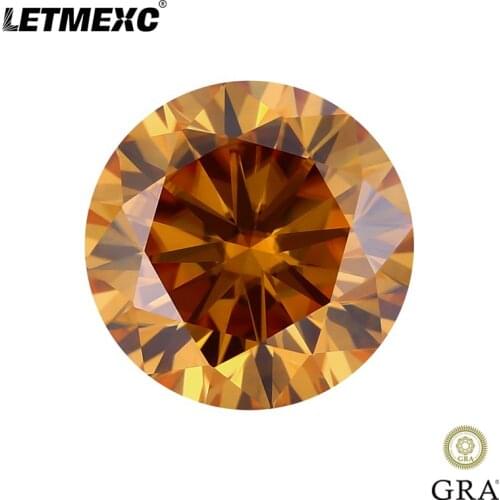 Letmexc Champagne Moissanite Diamond Gemstones 6.5mm 1.0ct VVS1 Round Excellent Cut for Custom Jewelry Making with GRA Report