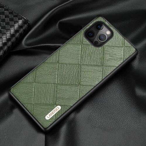 LANGSIDI Leather case For Iphone 12 Pro Square embossing back cover For iphone 12 pro max Fashion fundas for iphone 12 pro max