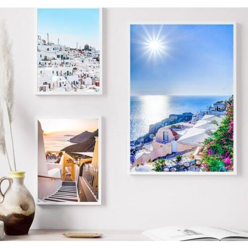 Nordic Style Aegean Sea Scenery Ocean Wall Art Island Scenery Decorative Painting Craft Printing Oil Painting Living Room Lounge