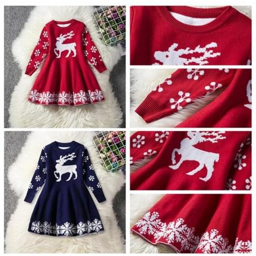 Winter Chidlren Thick Warm Girls Dress Christmas Party Knitted Flower Long Sleeve Kids Girls Clothes 3-8y Girls Clothing 2021
