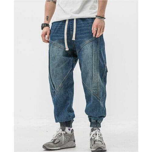 Vintage Fashion Men Jeans Loose Fit Retro Blue Japanese Denim Cargo Pants Spliced Designer Streetwear Hip Hop Jeans Men Joggers