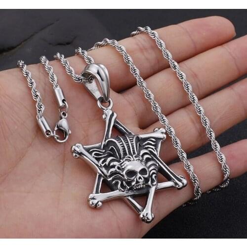European and American fashion mans six stars pendant skull stainless steel simple pendant wild jewelry
