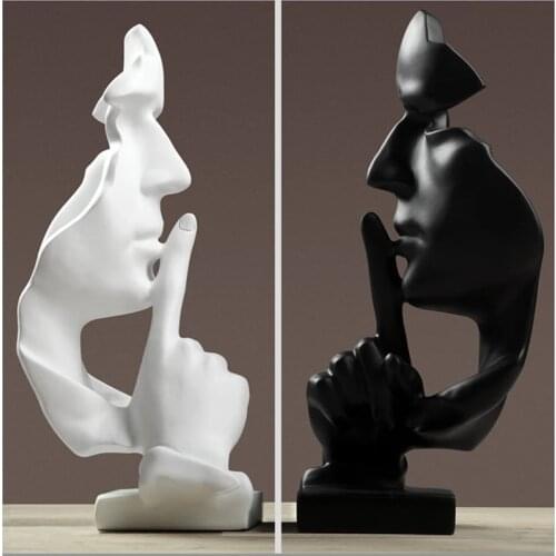 VILEAD 28.5cm Resin Silence is Gold Statue Abstract Mask Statuettes Europe Mask Sculpture Figurine for Office Vintage Home Decor