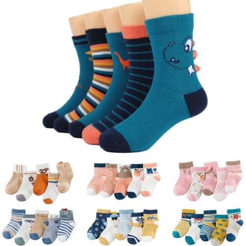 INPEPNOW 5 Pairs Spring Summer Kids Socks for Girls/Boys Socks Cartton Cotton Newborn Baby Childrens Socks Kids Skarpetki WZ002