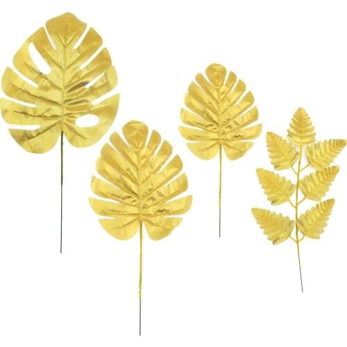 3pcs Golden Simulation Leaves Creative Summer Jungle Theme Artificial Persian Leaves for Aloha Luau Table Xmas Decoration Party