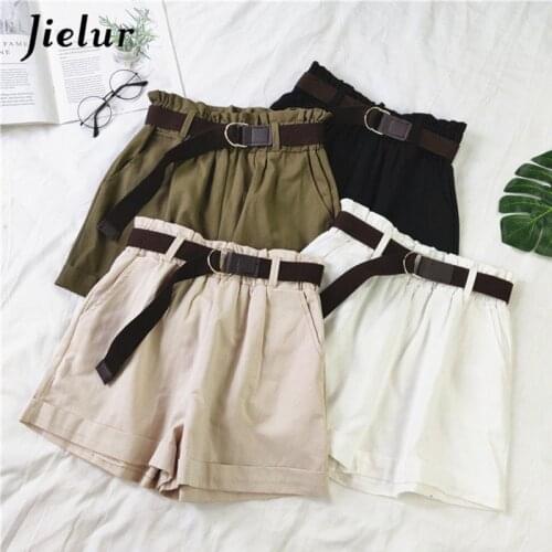 Jielur 4 Solid Color Shorts Women 2021 Summer Fashion Sashes High Waist Shorts Female Elastic Waist Black White Apricot Shorts