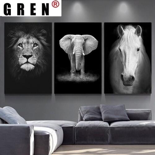 GREN Canvas Painting Animal Wall Art Lion Elephant Deer Zebra Posters And Prints Pictures For Living Room Home Decor Unframed