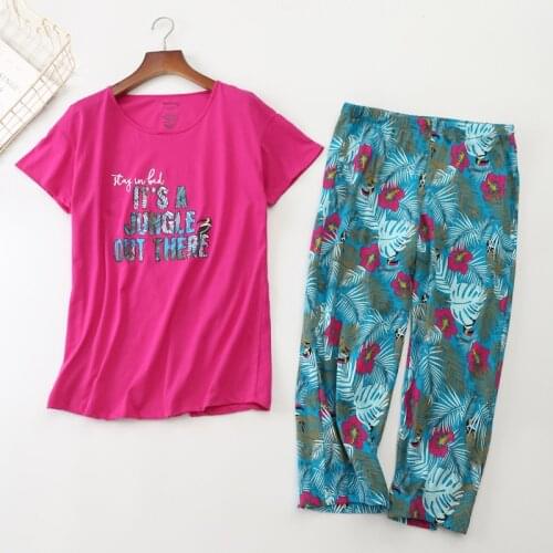 100% Cotton Pajamas Set Women Short Sleeve Shirt Shorts 2Piece/Set Summer Cartoon Casual Mom Homewear Big Size 3XL