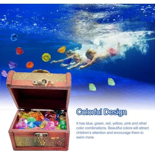 Colorful Diving Rhinestones Acrylic Summer Pool Toy Retro Treasure Box With Lock Toys Decoration Pirate Treasure Box For Kids