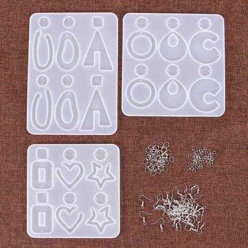 123Pcs Earrings Pendant Necklace Jewelry Making Tools Set Geometric Pendant Silicone Molds with Jump Rings Earring Hooks