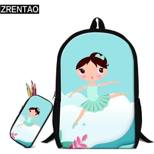 ZRENTAO 2 PCS\set mochilas girl school backpack with pencil case double zipper shoulder bags with side pockets kids bookbags