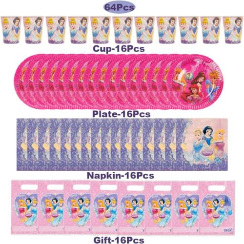 Disney New Princess Cartoon Party Disposable Tableware Set Baby Shower Meal Cup Napkin Banner Flag Children Birthday Party Decor