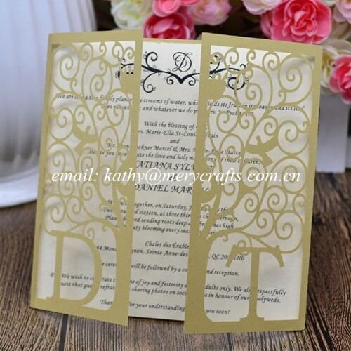 50pcs wholesale greeting cards for wedding party favor, laser cut wedding invitations tree