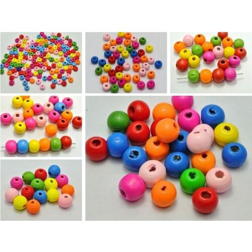 Craft DIY Mixed Bright Candy Colour Wood Round Beads 4mm-14mm Wooden Spacer