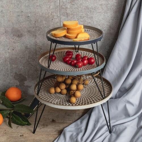 Retro industrial wrought iron tray rack three-piece desktop food tray dessert fruit storage tray desktop decoration WF11291006