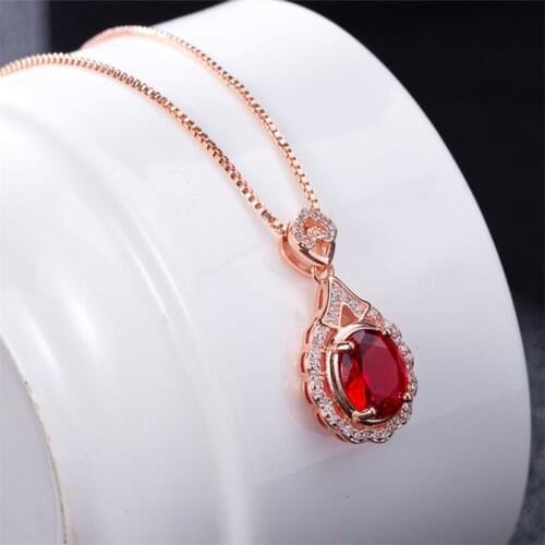 Genuine 14 K Rose Gold Ruby Pendant Natural 45cm Necklace Jewelry Slide Joyeria Fina Para Mujer Gemstone 14K Collares Necklaces