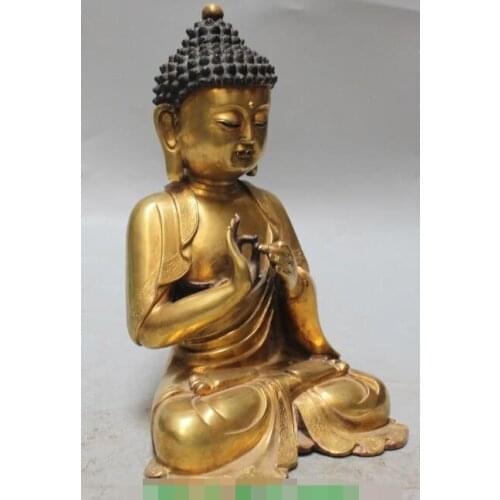 S2305 11"Chinese Tibet Purple Bronze 24K Gold Gilt Shakyamuni Amitabha Buddha Statue