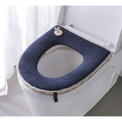 Toilet seat cute Teddy velvet toilet seat cover winter zipper type toilet seat warm cover gasket