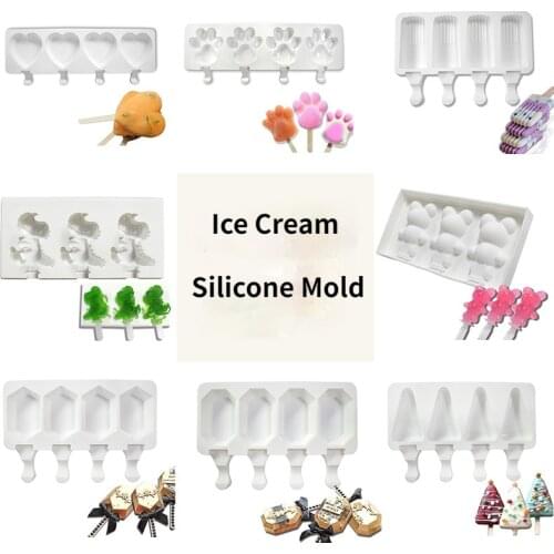 4 Even Popsicle Ice Cream Mold Silicone Ice Cream Mold DIY Homemade Ice Lolly Mold Freezer Juice Ice Cube Tray Dinosaur Bear