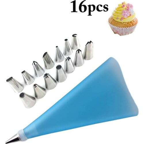 16Pcs/Set Piping-Nozzles Silicone Pastry Bag Kit Cake Decorating Tools DIY Icing Piping Cream Reusable Kitchen Accessories